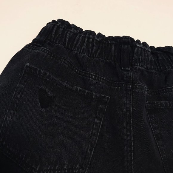 Forever 21 Black Distressed Elastic High Waist Mom Baggy Fest Denim Shorts - Picture 4 of 7